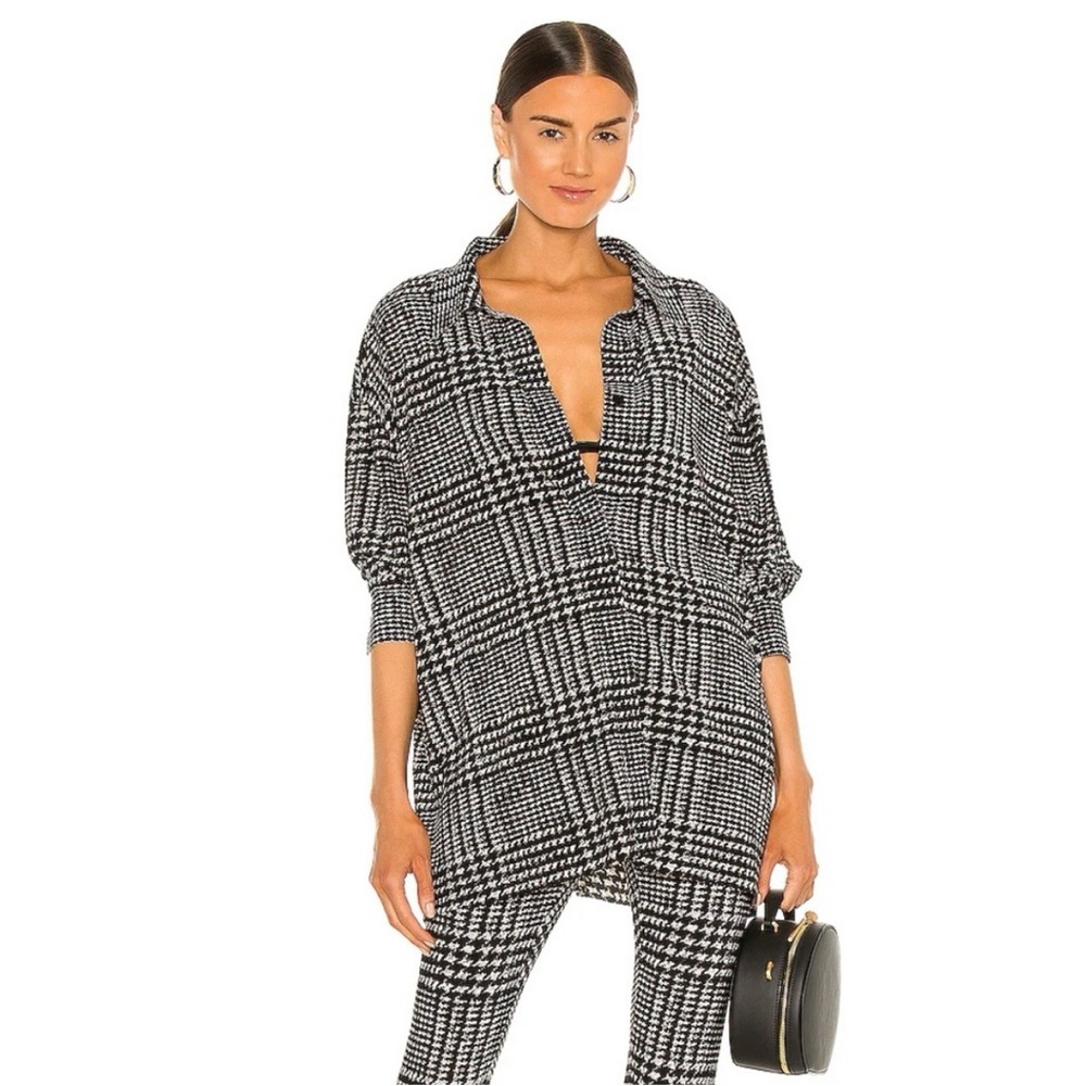 Norma Kamali Black and White Plaid Oversized Blouse